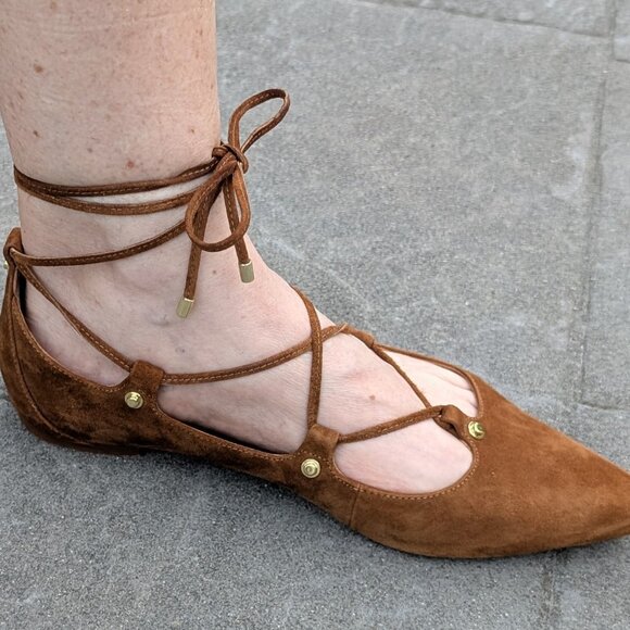 "Halogen" brand ladies' suede shoes, size 8, camel color, ankle/calf lace-up - Picture 6 of 10